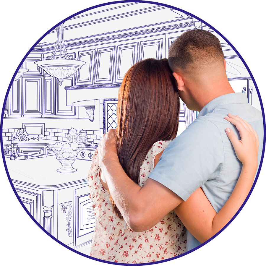 Couple looking at the kitchen in their new house after a home inspection