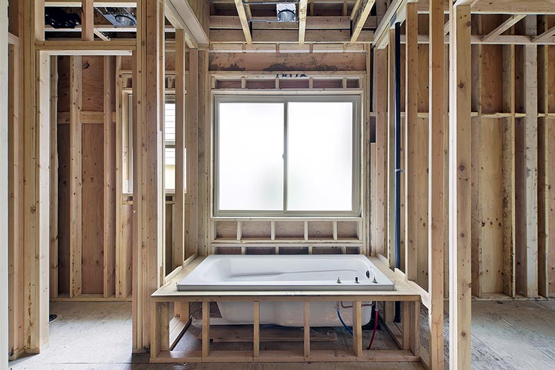 Bathroom being constructed before home inspection services are scheduled